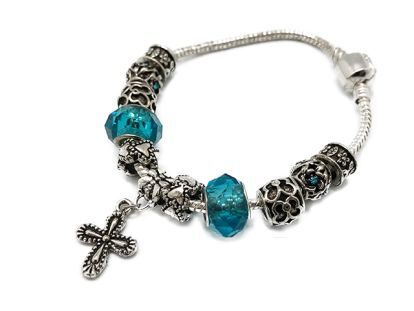 Charm Bracelet with Cross Aqua