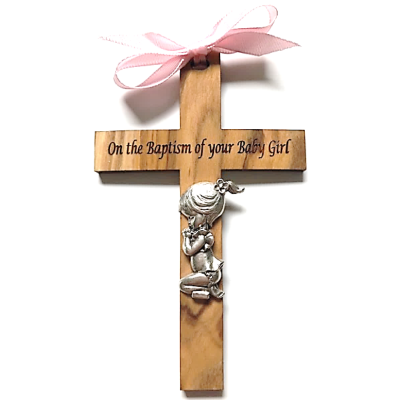 Olive Wood Baptism Cross Girl