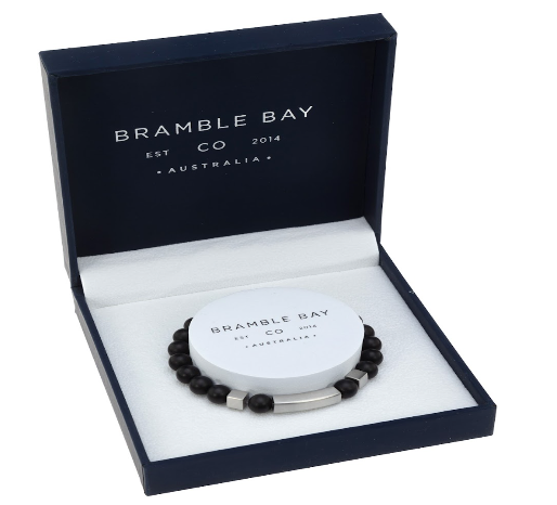 Mens Black Agate Bracelet Steel