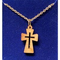 Olive Wood Cross Necklace w/case