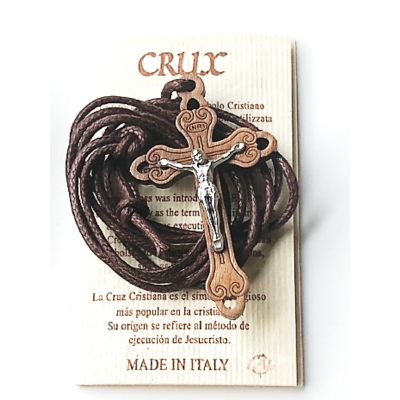 Olive Wood Crucifix Necklace