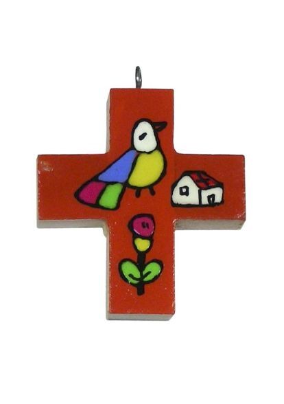 El Salvador Painted Cross Pendant 3.5cm