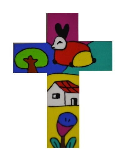 El Salvador Painted Cross Pendant 3.5cm