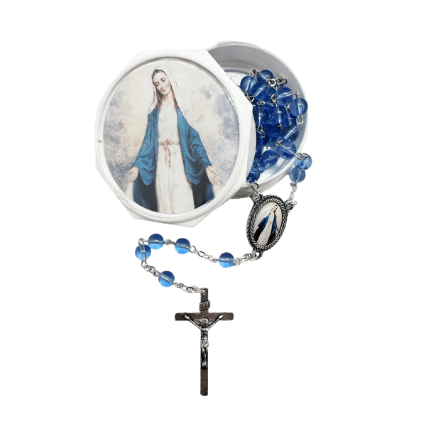 Glass Box Miraculous Rosary Blue