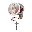 Glass Boxed Sacred Heart Jesus Red Beads