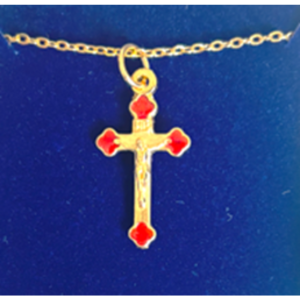 Necklace Crucifix Gold and Red
