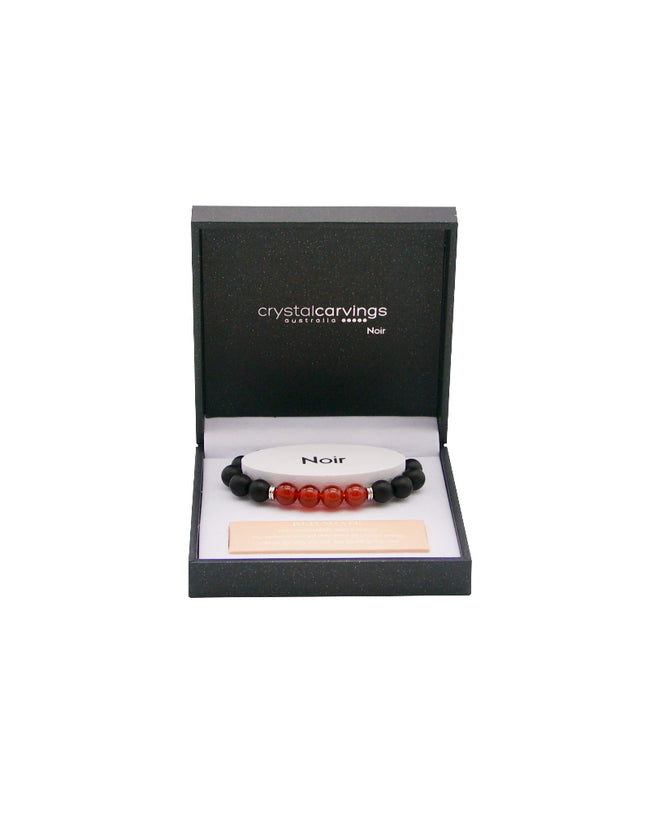 Matte Black Bracelet Red Agate 4 Beads