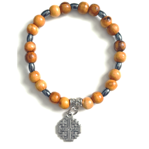 Olive Wood and Hematite Bracelet