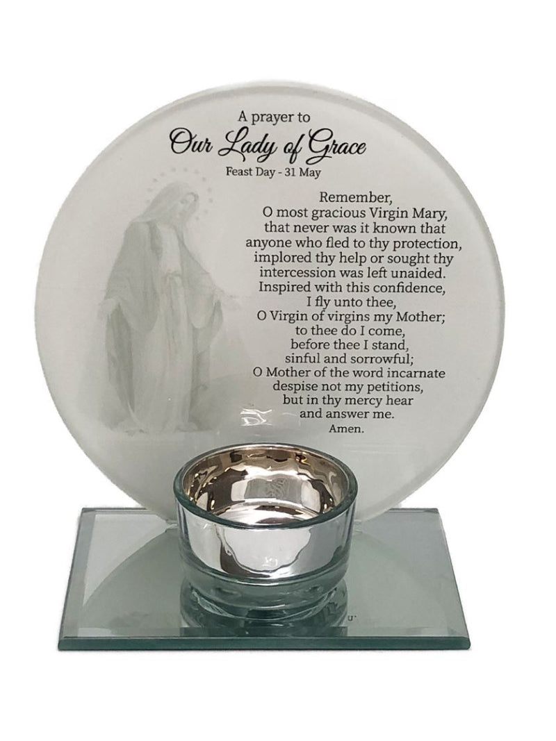 Our Lady of Grace Tealight Holder with Prayer