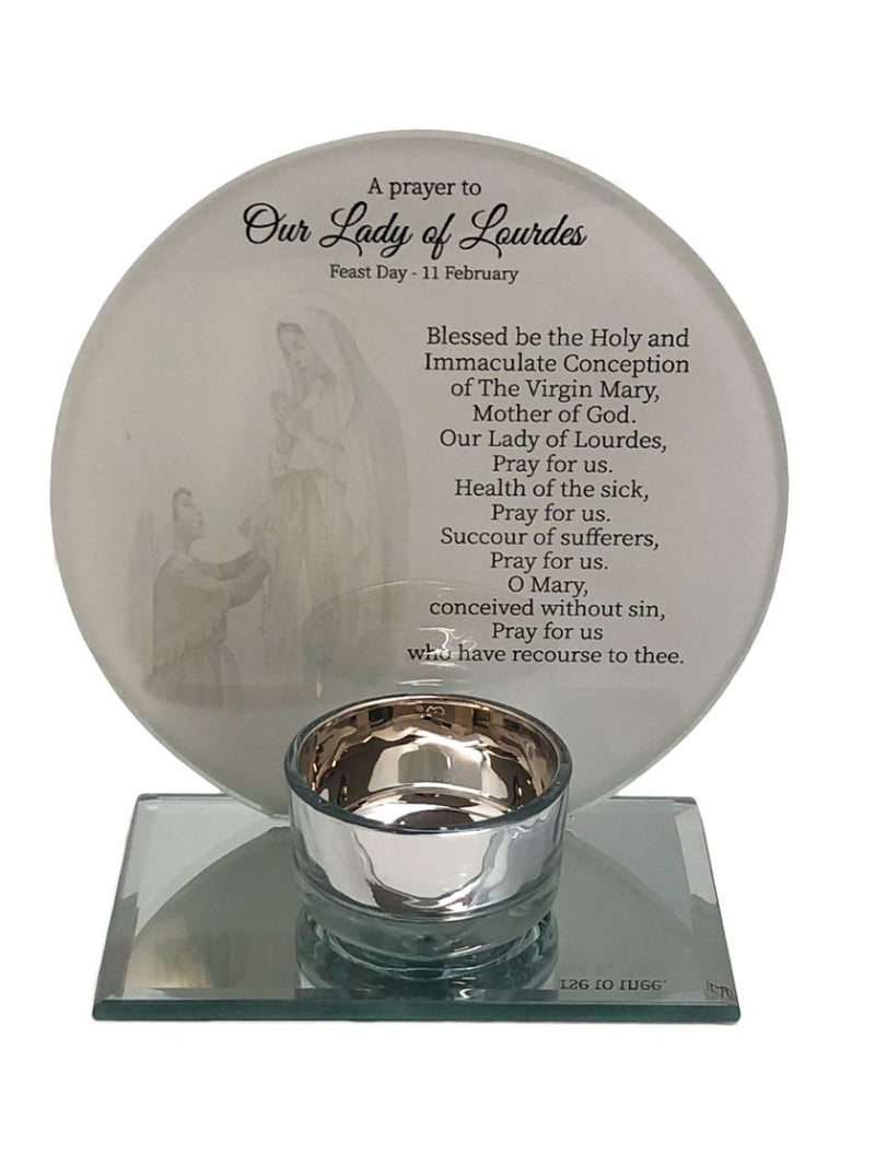 Our Lady of Lourdes Tealight Holder with Prayer