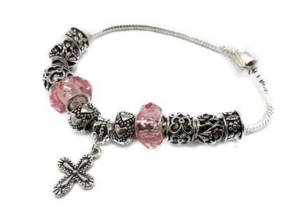 Pink Charm Bracelet with Cross