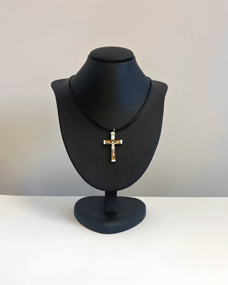 Silver and Wood Cross Necklace