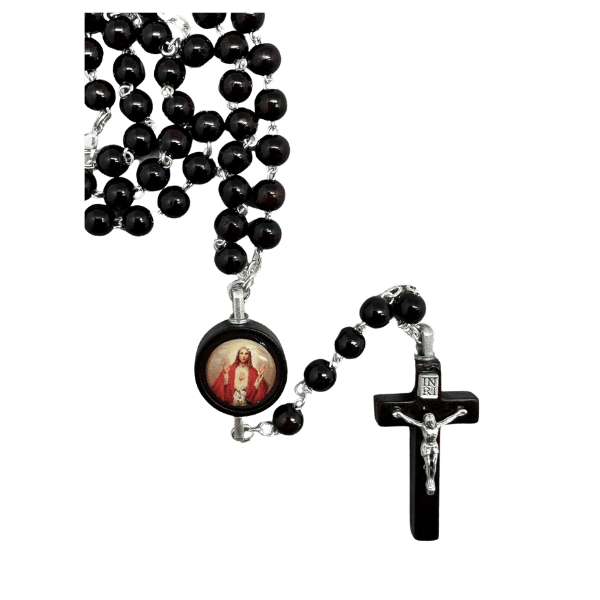 Dark Wood Rosary Sacred Heart
