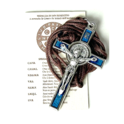 St Benedict Cross Necklace Blue