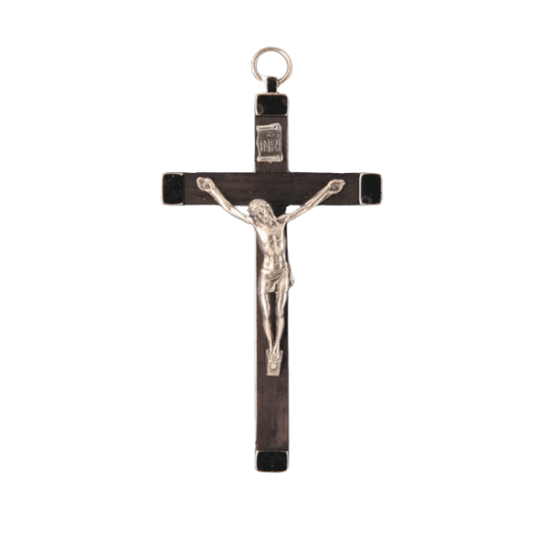 Crucifix Metal on Brown Wood Cross