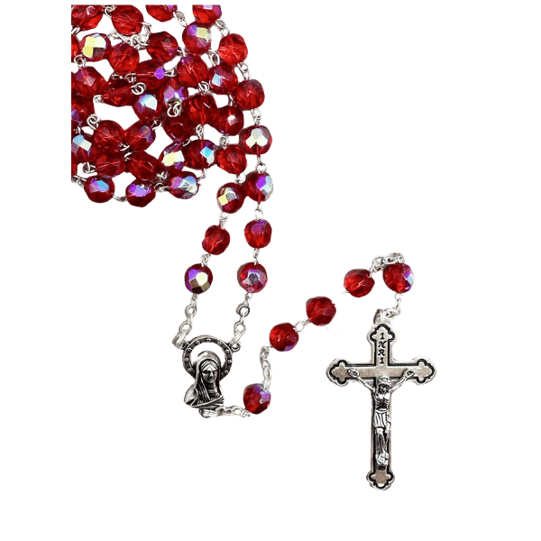 Rosary with 7mm Red Crystal Beads