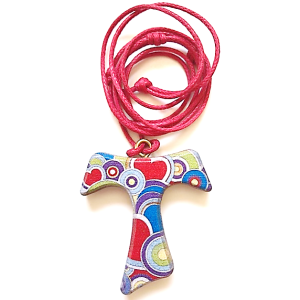 Olive Wood Tau Necklace Red