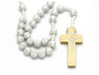 Wood Cord Rosary Gold and White